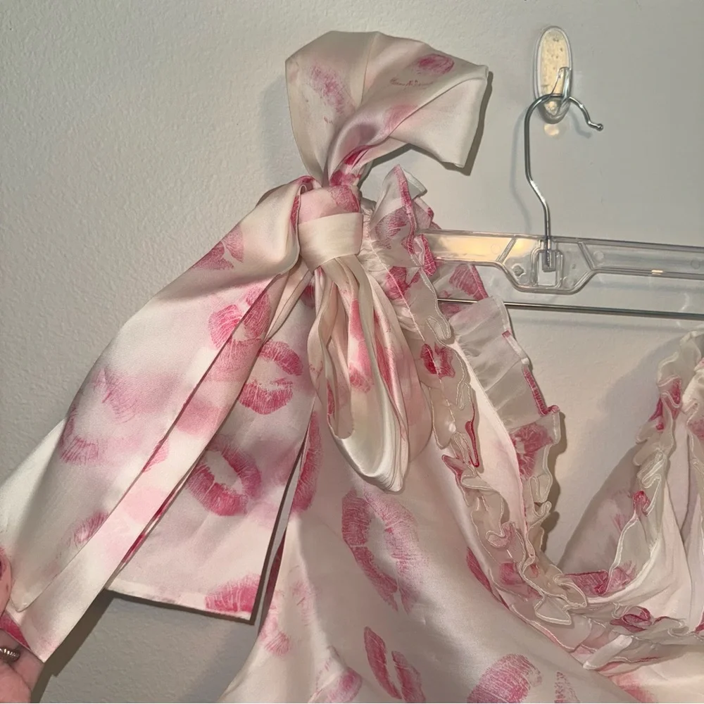 NEW Selkie Kiss on the Lips Carrie Pink Silk Printed Dress 4X - Picture 6 of 10
